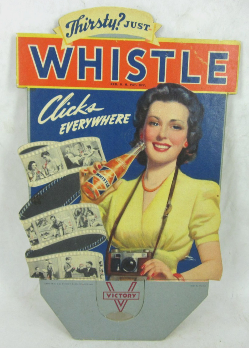 1942 WWII Whistle Soda Pop Bottle Topper Advertising Die Cut