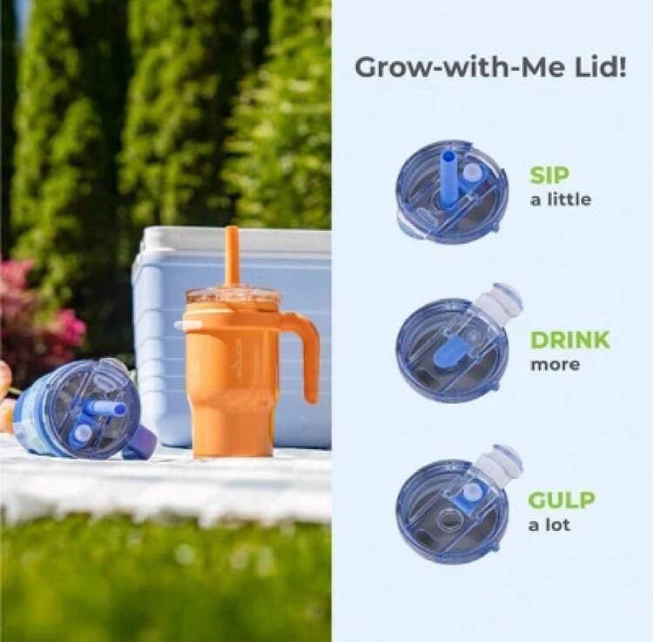 REDUCE 14oz, 2 Stainless Steel Tumbler Spill-Proof with Handle & Straws for Kids