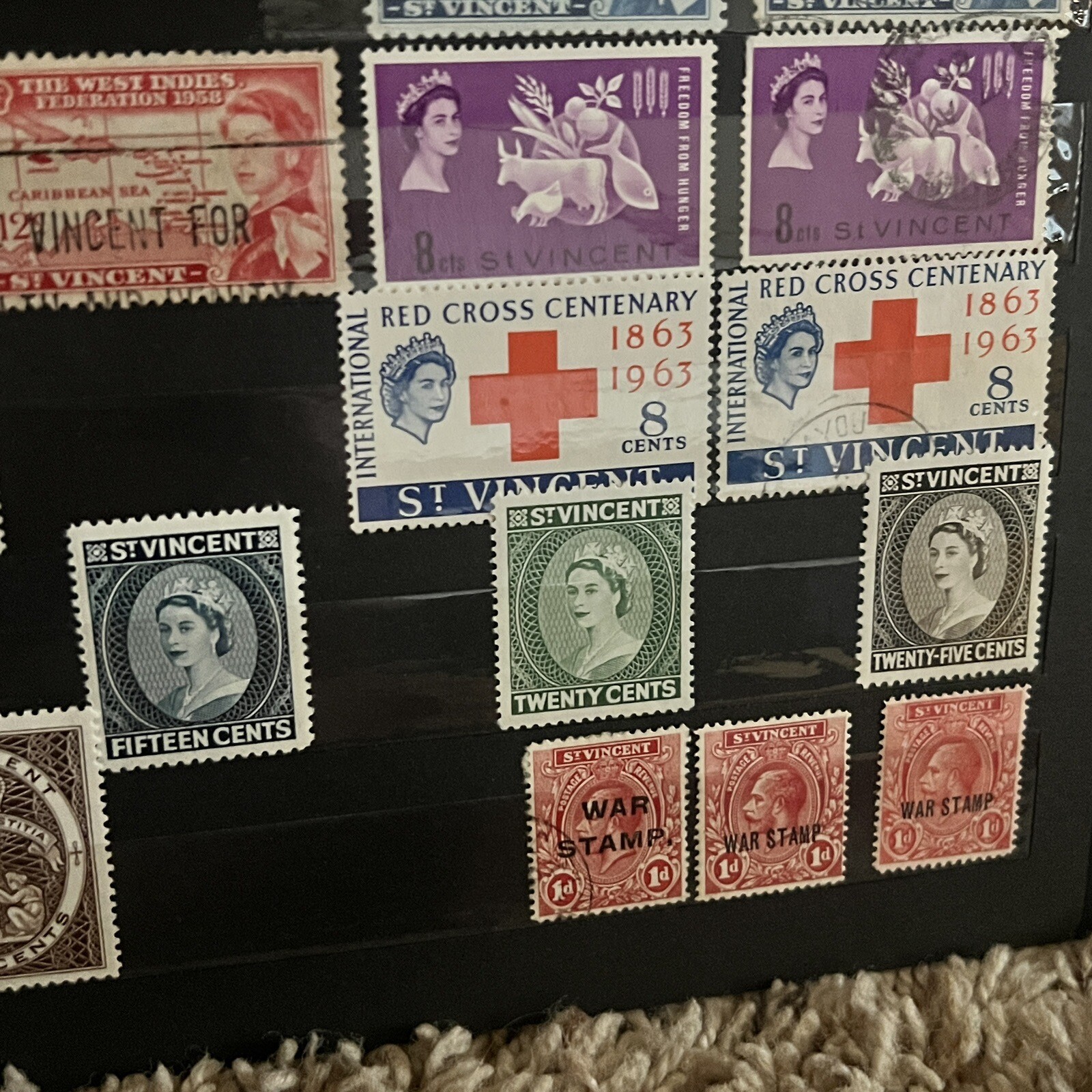 ST. VINCENT M&U STAMPS IN STOCK PAGE QUEEN ELIZABETH KING GEORGE 6 CORONATION
