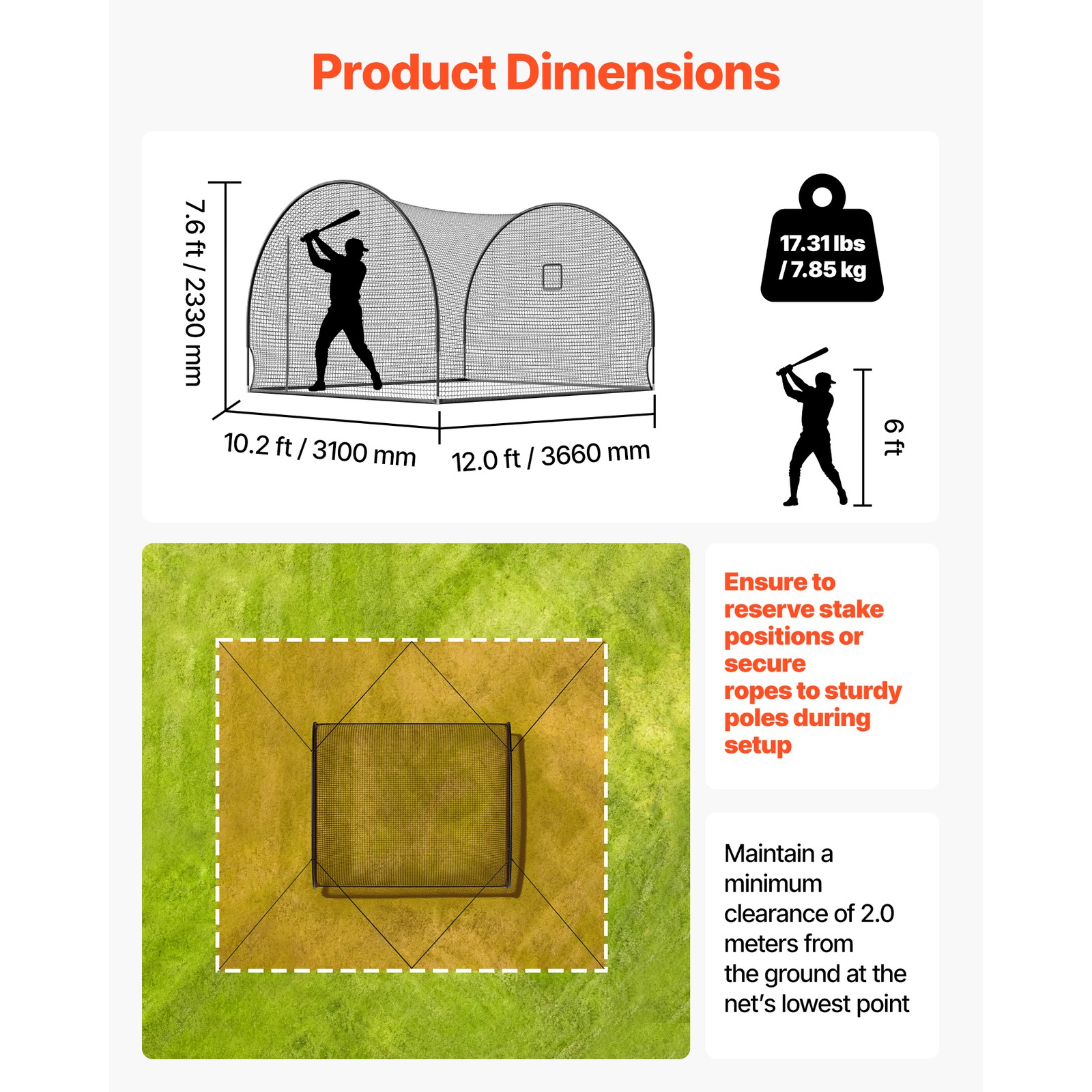 Uimoso Baseball Batting Cage 12.0 x 10.2 x 7.6 FT for Indoor and Outdoor Use