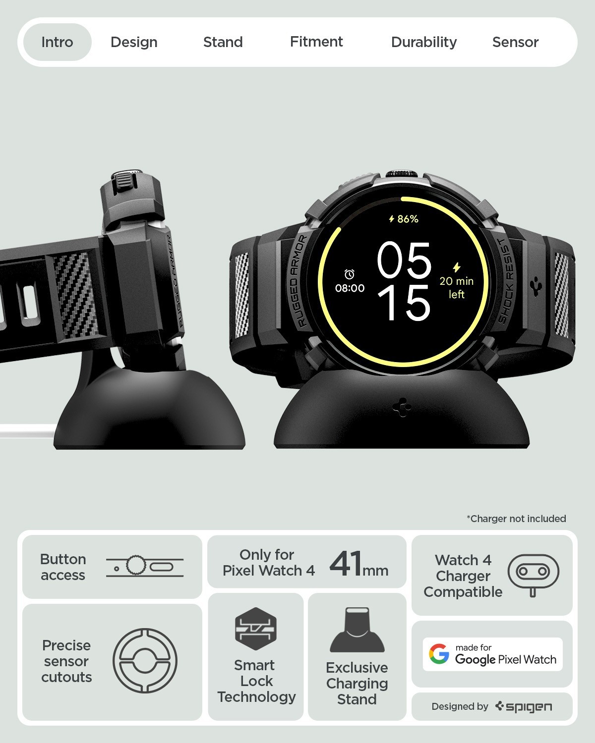 For Pixel Watch 4 (45mm) | Spigen Rugged Armor Pro