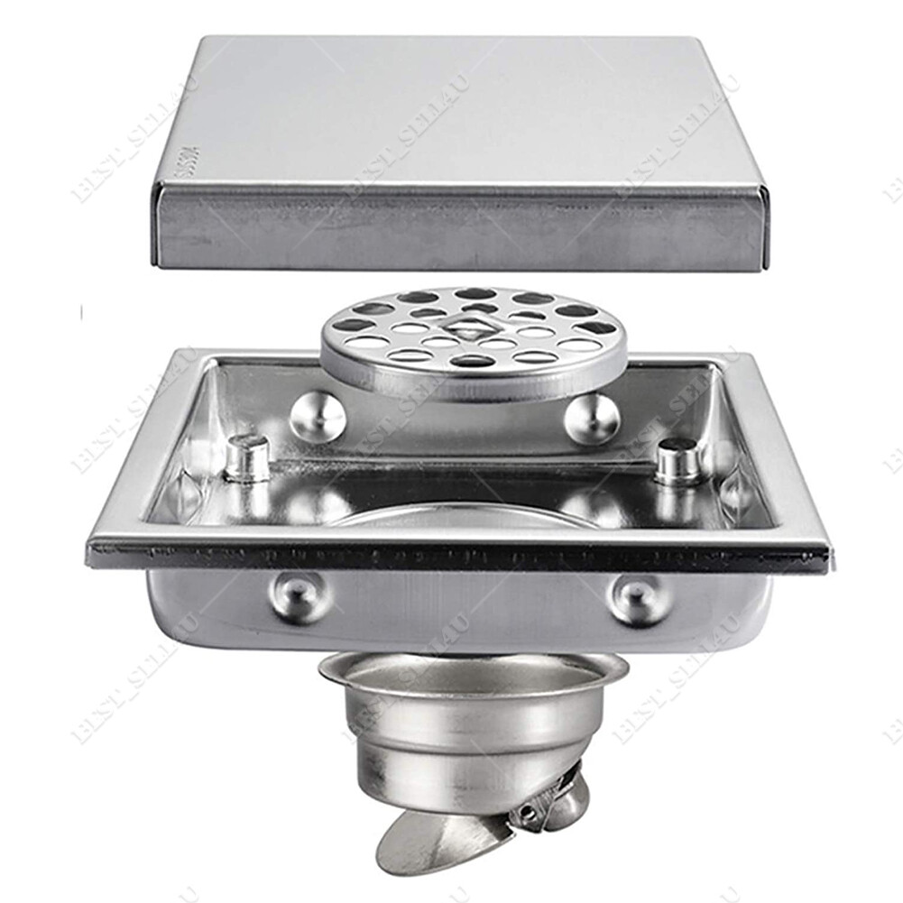 Square Shower Floor Drain 6-Inch Tiled Insert Grate Strainer