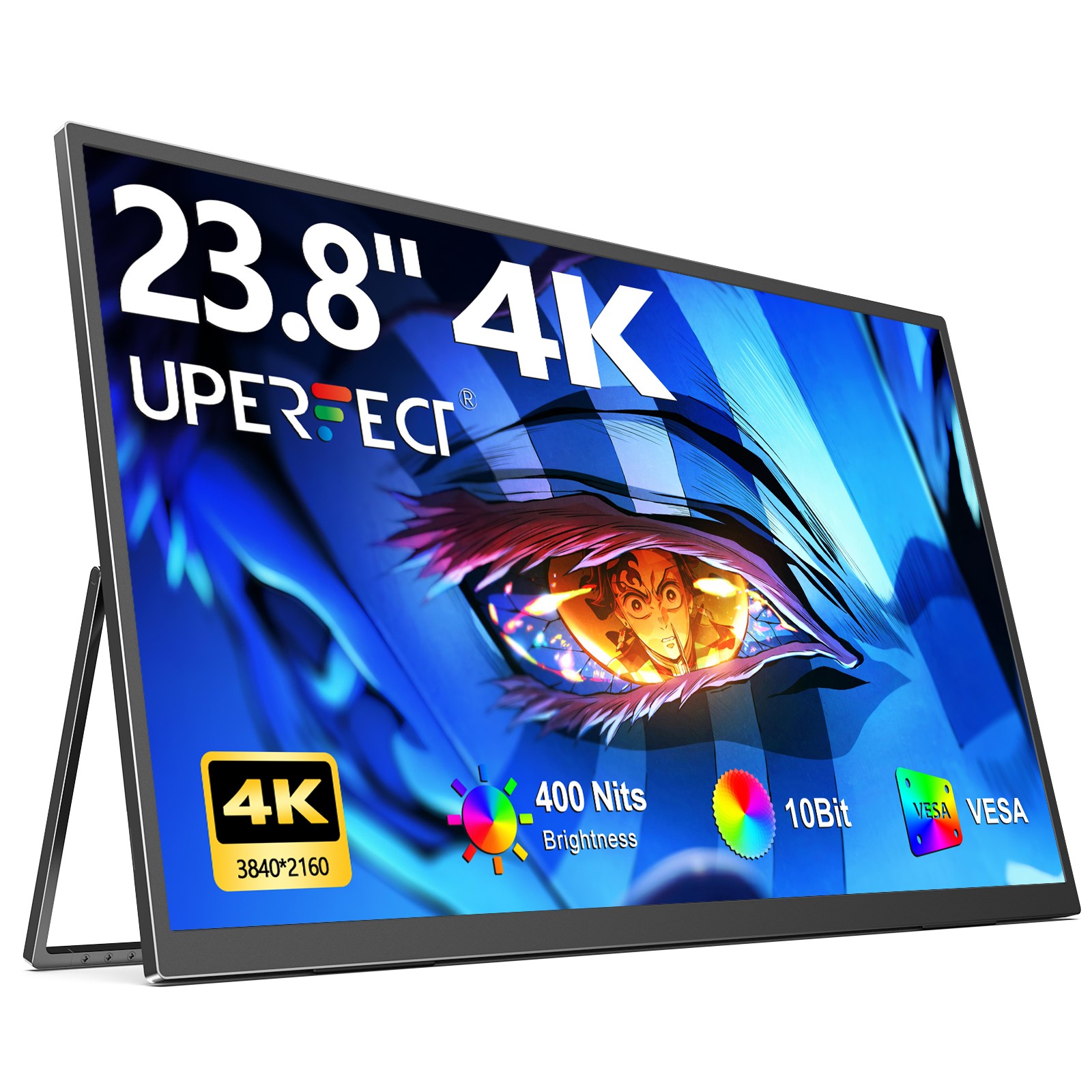 UPERFECT 23.8 Inch Portable Monitor 4K Screen HDMI USB C Monitor VESA 3840x2160