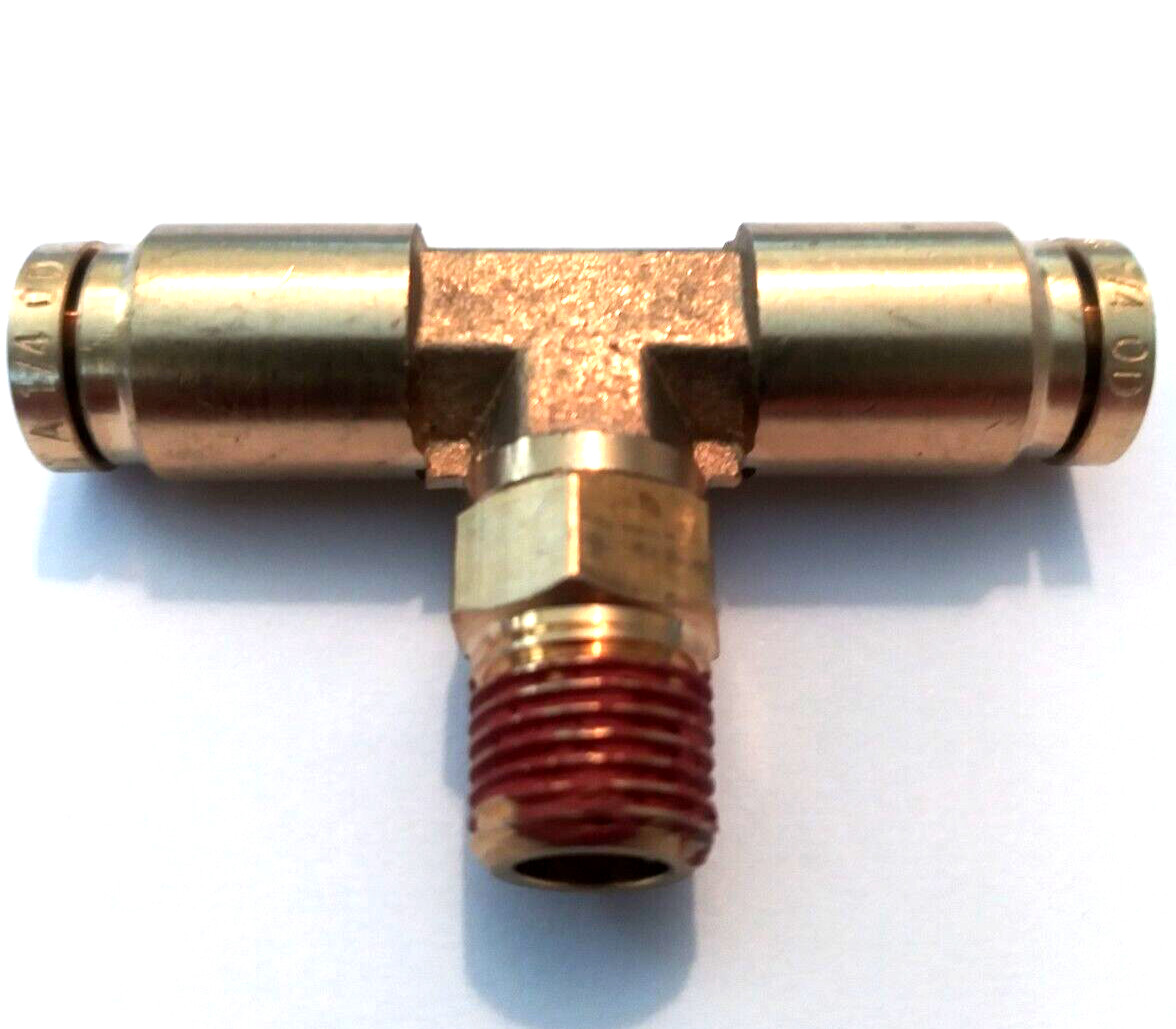 Brass DOT Air Brake Male Branch Tee Push Connect Fitting 1/4 tube x 1/8 npt