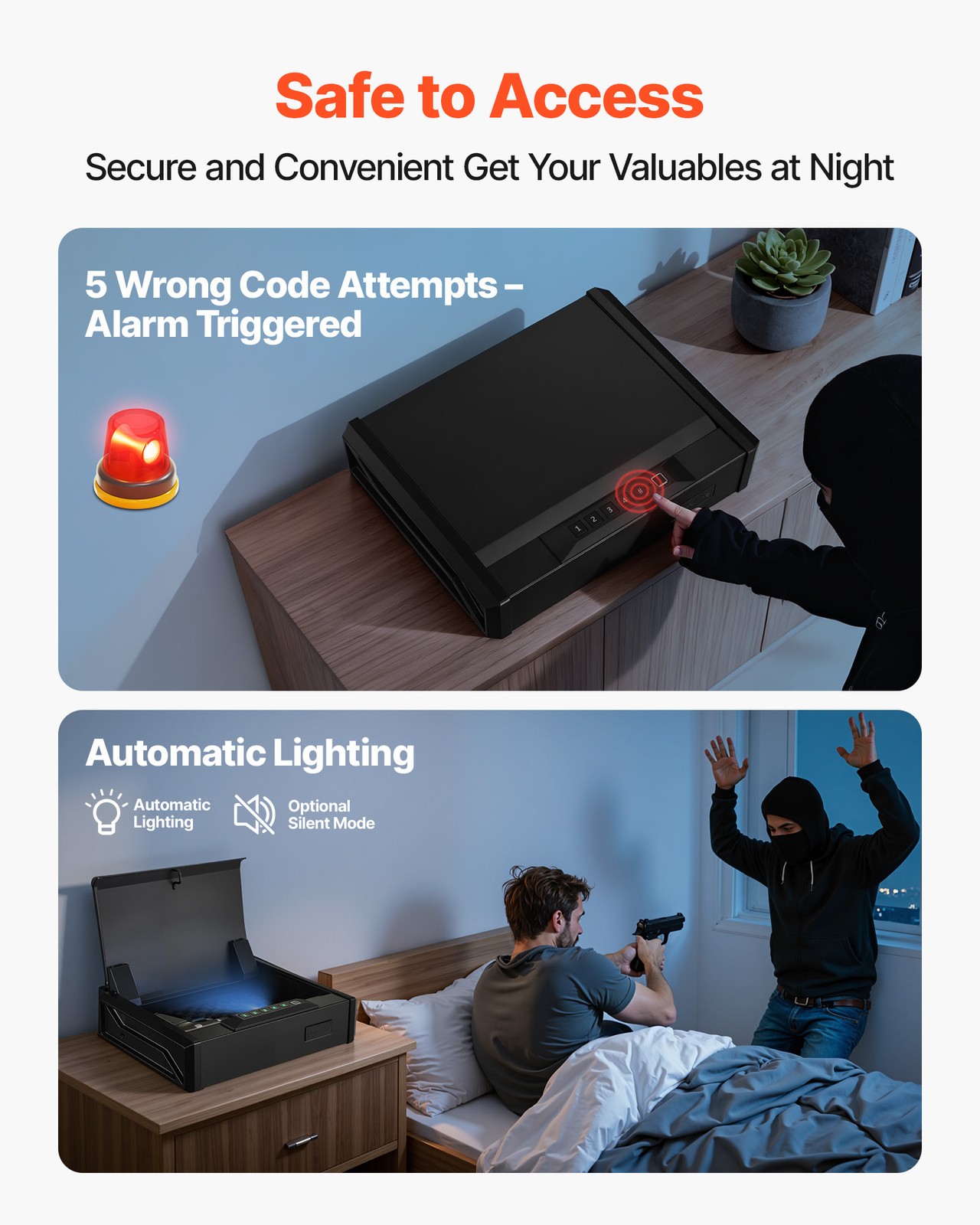 VEVOR Gun Safe with Fingerprint/Password/Key Lighting for 2 Pistols & Magazines
