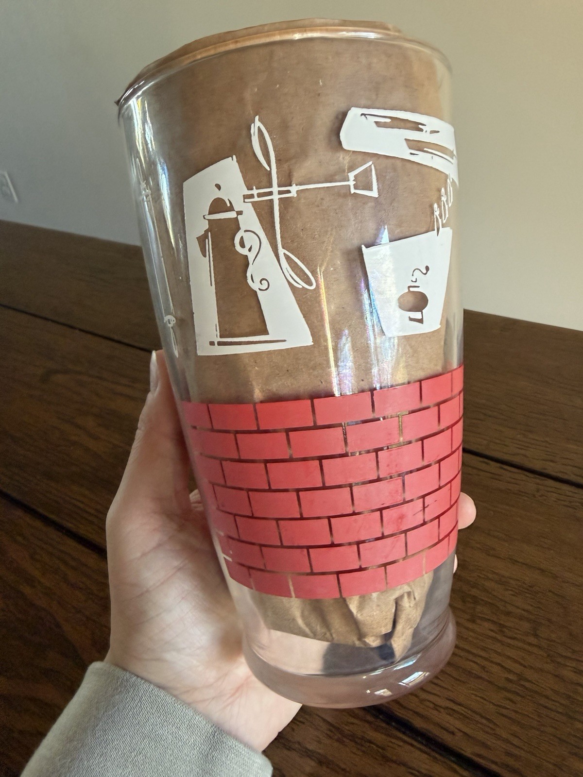 Vtg Libbey LARGE Iced Tea Glass, 32 Ounce Retro Mod Tumbler Red White