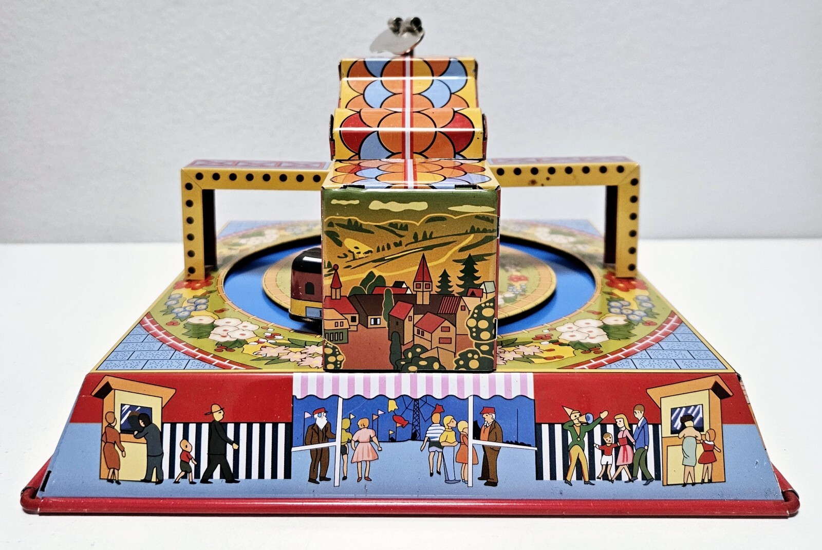 Merry Town Mechanical Wind-Up Tin Toy with Original Box by Ha Ha Toy