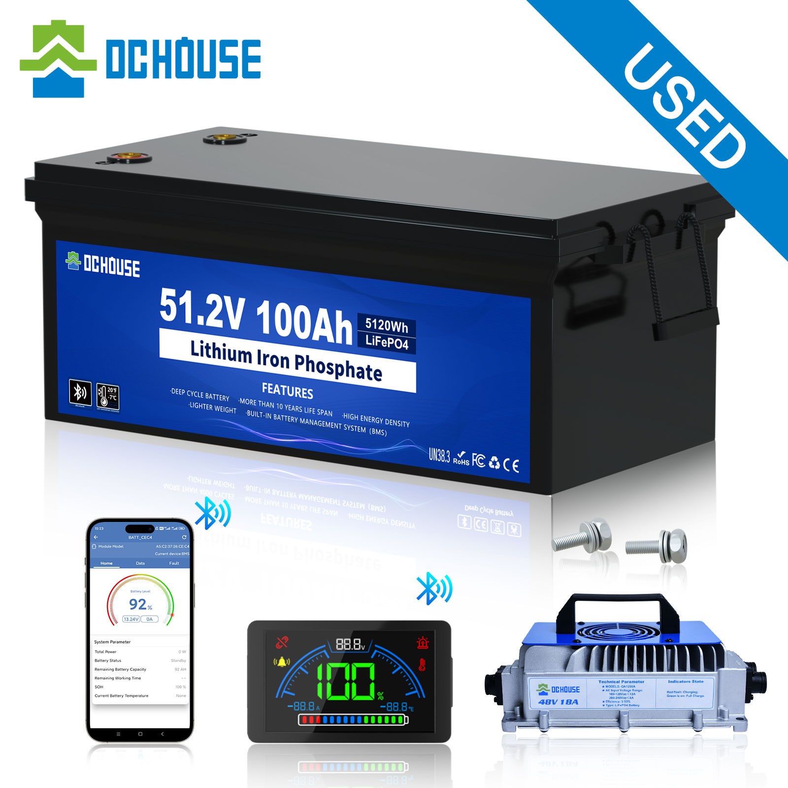 48V 100Ah LiFePO4 Lithium Golf Cart Battery 18A Charger Golf Cart  Deep Cycle