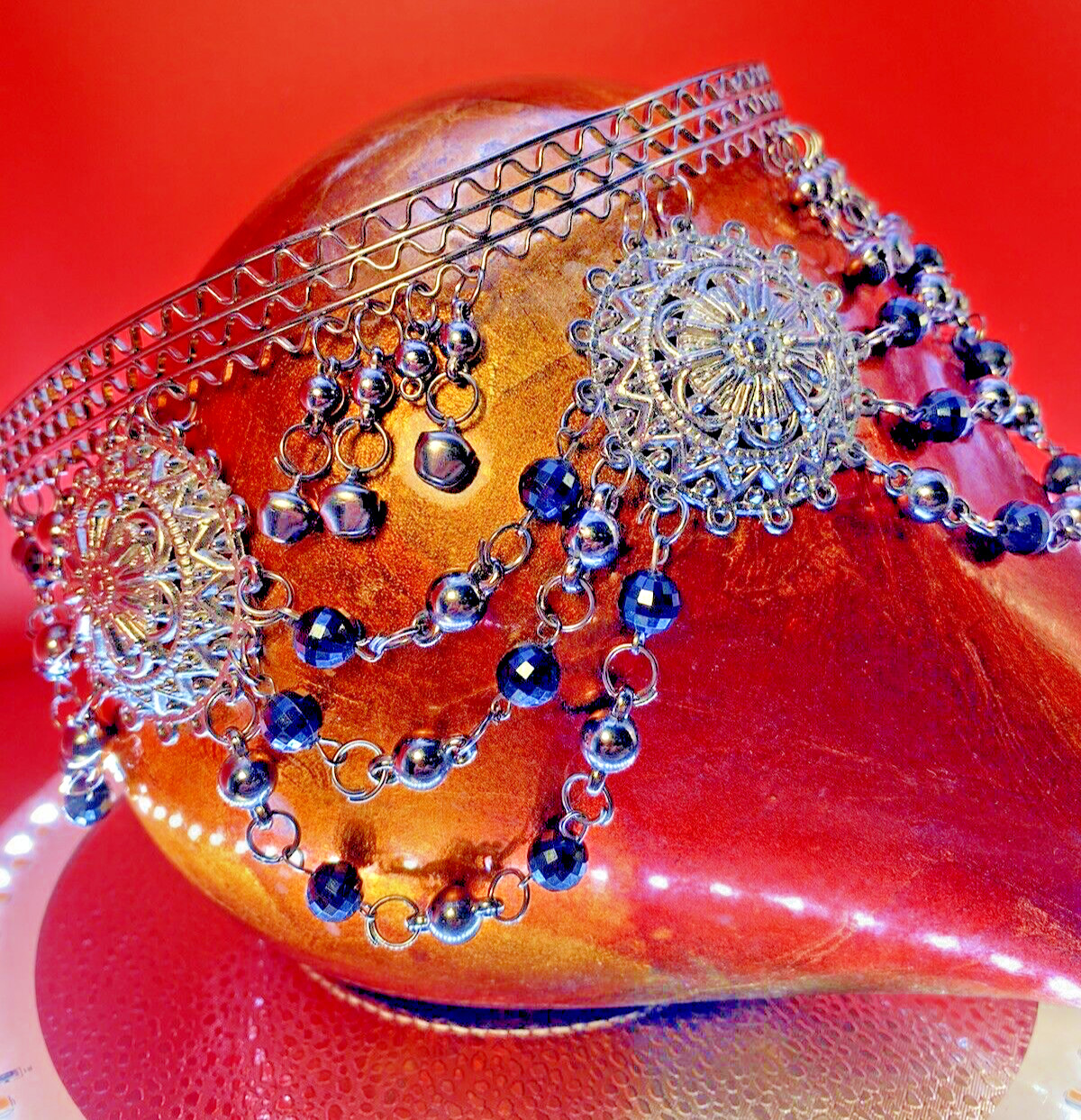 Indian Beaded Crown Vintage Art Piece Draped Beads "Anushka" Be Queen.