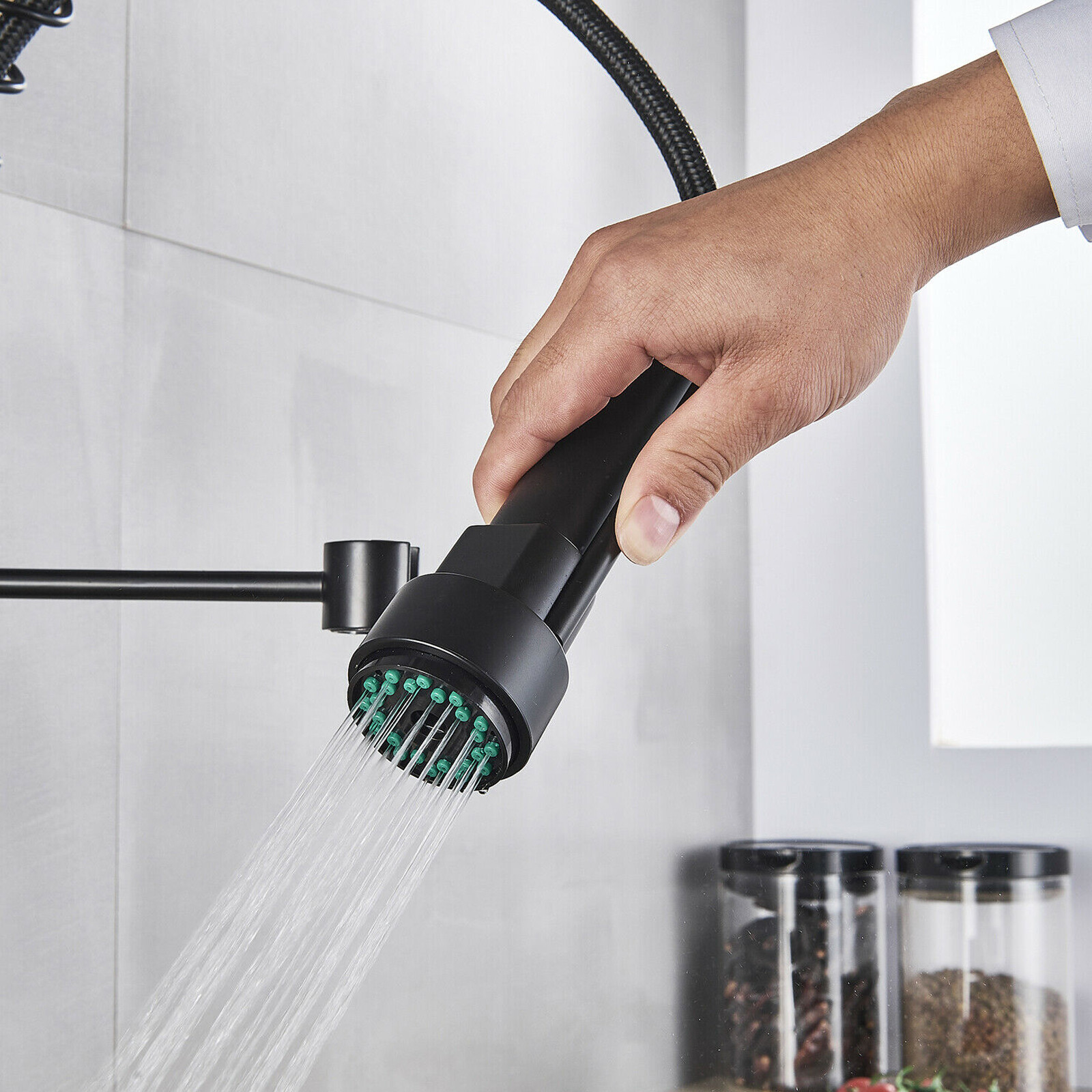 Matte Black Kitchen Faucet Pull Down Sprayer Swivel Single Handle Sink Mixer Tap