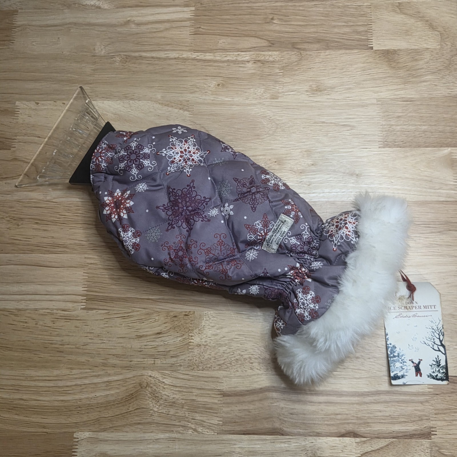 Vintage Eddie Bauer Goose Down Fitted Ice Scraper Mitt (Purple Snowflake Design)