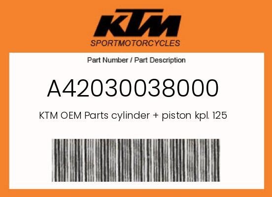 KTM OEM CYLINDER + PISTON KPL 125 MX A42030038000