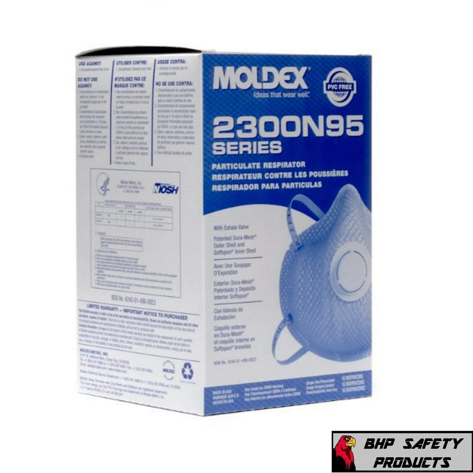Moldex 2300 N95 Particulate Respirator Mask w/ Breathing Exhalation Valve 10/Box
