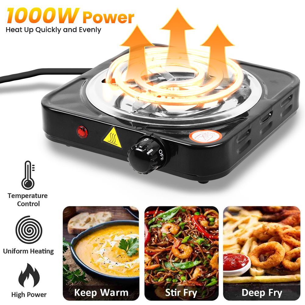 1000W Single Electric Stove Burner Travel Compact Small Hot Plate Dorm Portable