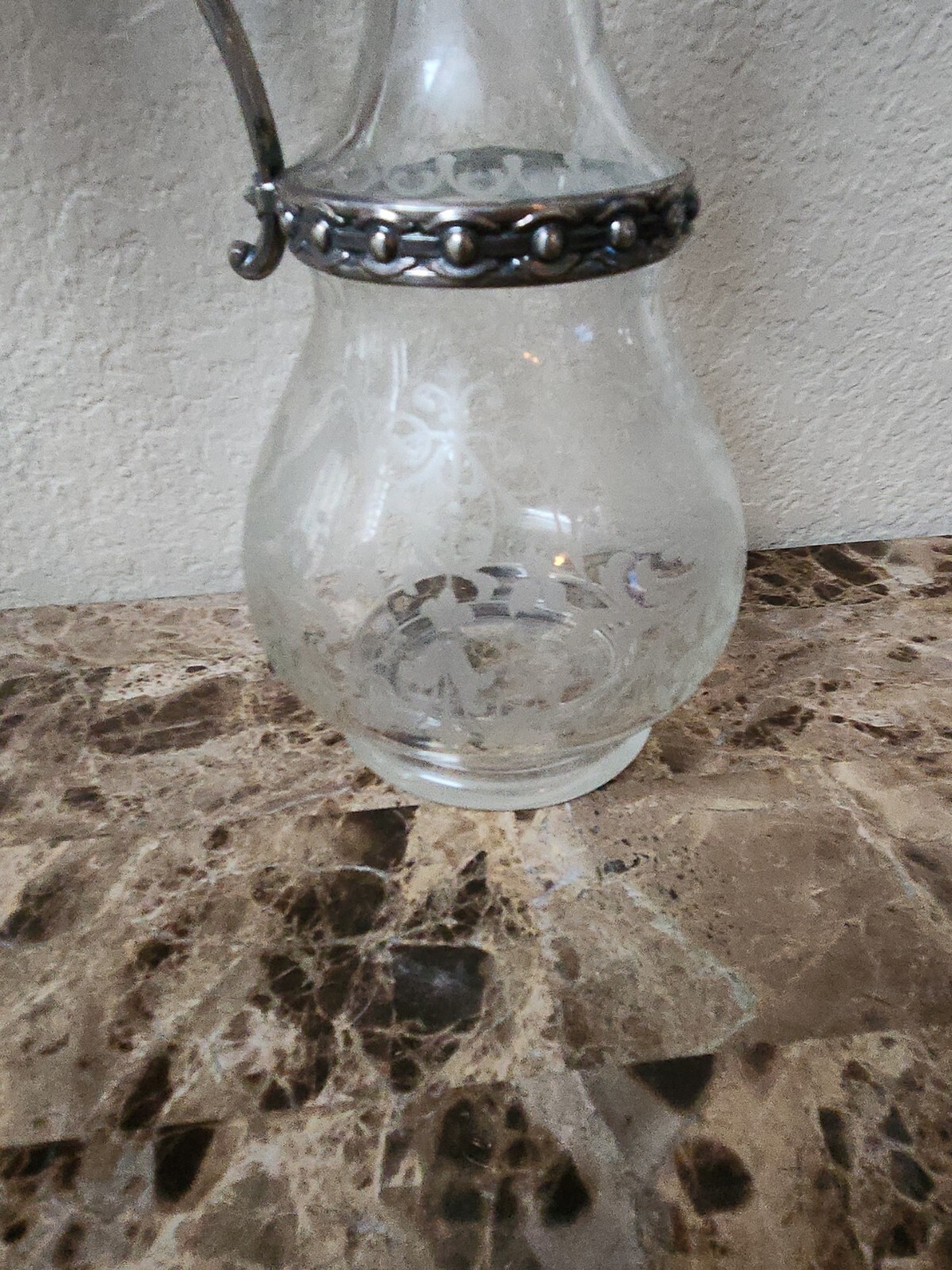 RARE Antique Circa Art Nouveau Silver Plate Etched Glass Claret Jug decanter