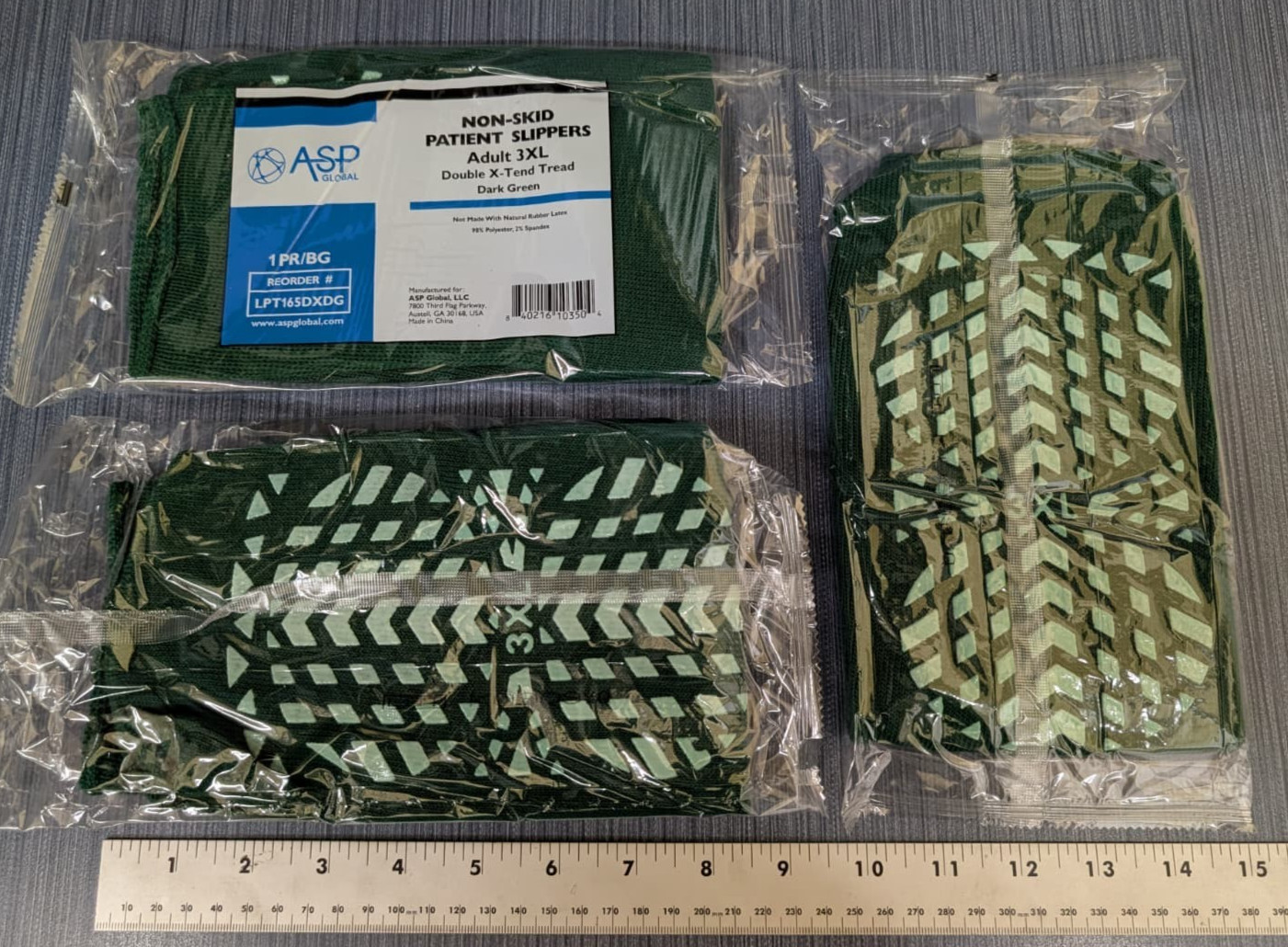 3 pair ASP LPT165DXDG 3XL Slippers Sock Dark Green Double Tread Socks Bariatric