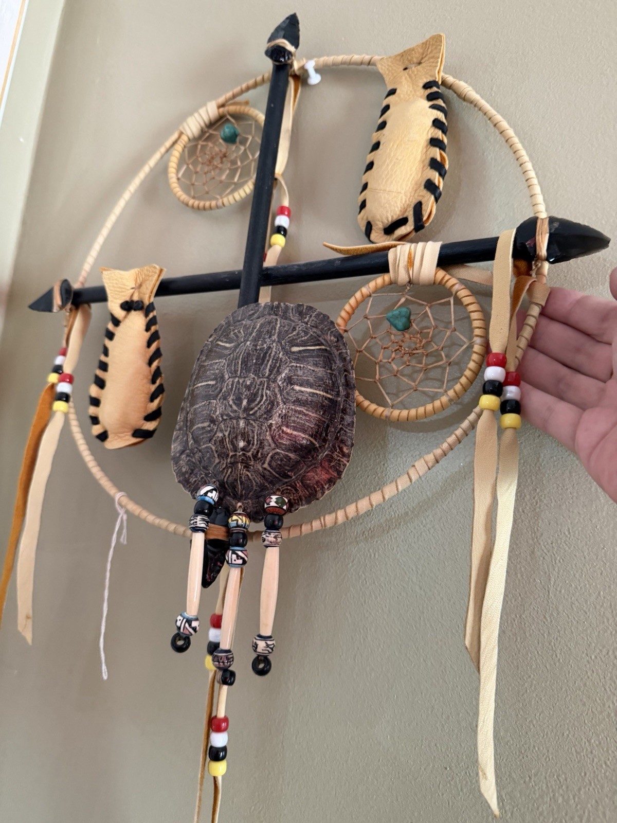 Vintage Dream Catchers & Turtle Medicine Wheel Wall Art(Obsidian, turquoise）