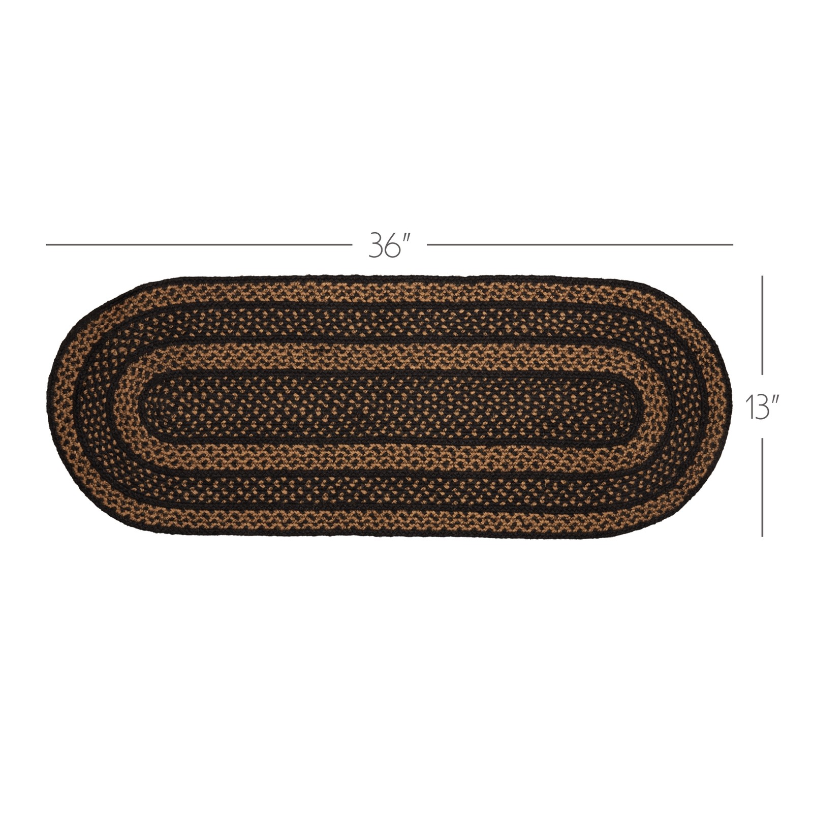 VHC Brands Table Runner Black & Tan Jute Primitive 13x36 Oval Striped Kitchen