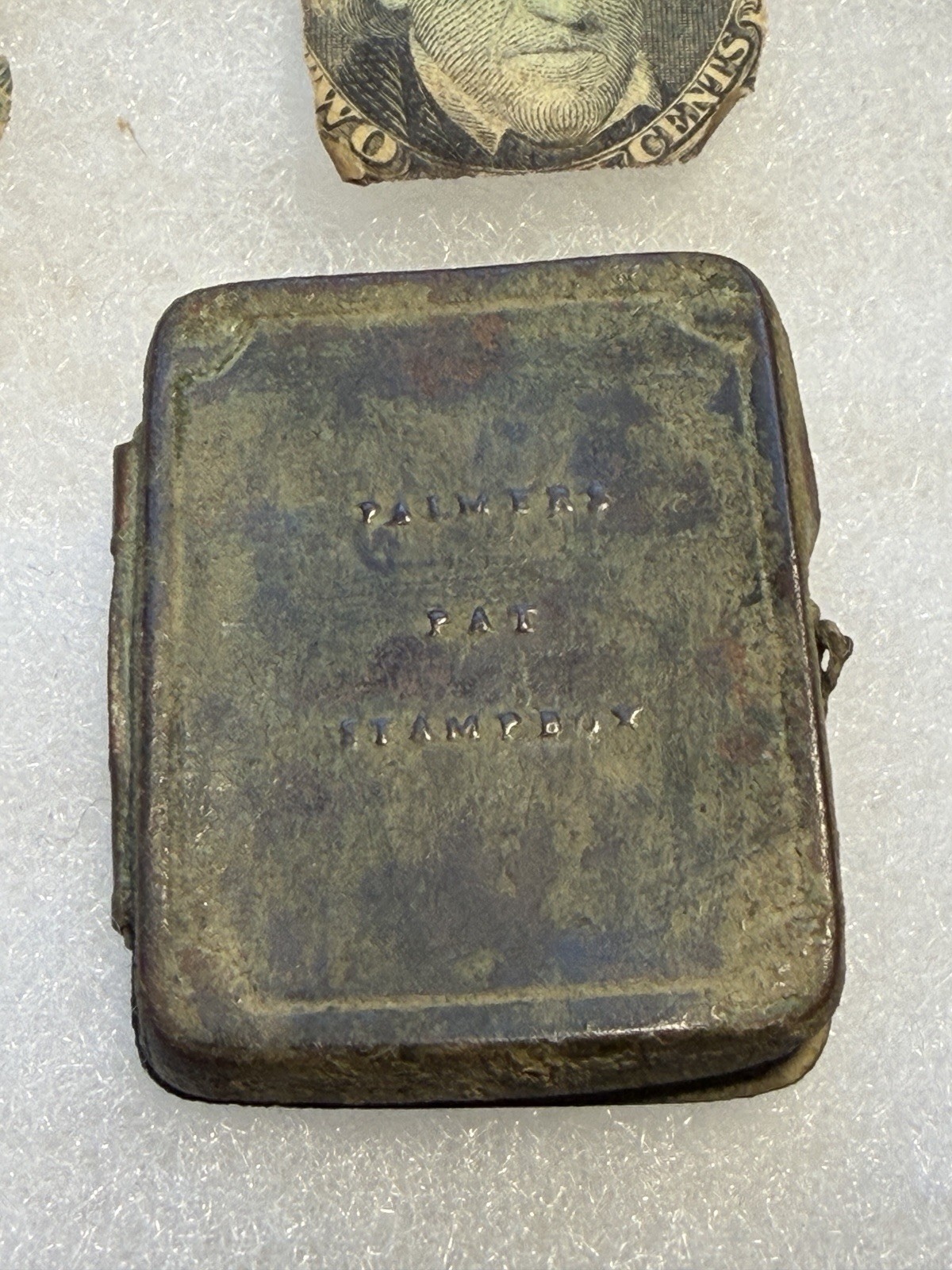 Rare Confederate Stamp Box w/ Stamps 1863 10c blue Scott & Green 2c - Richmond