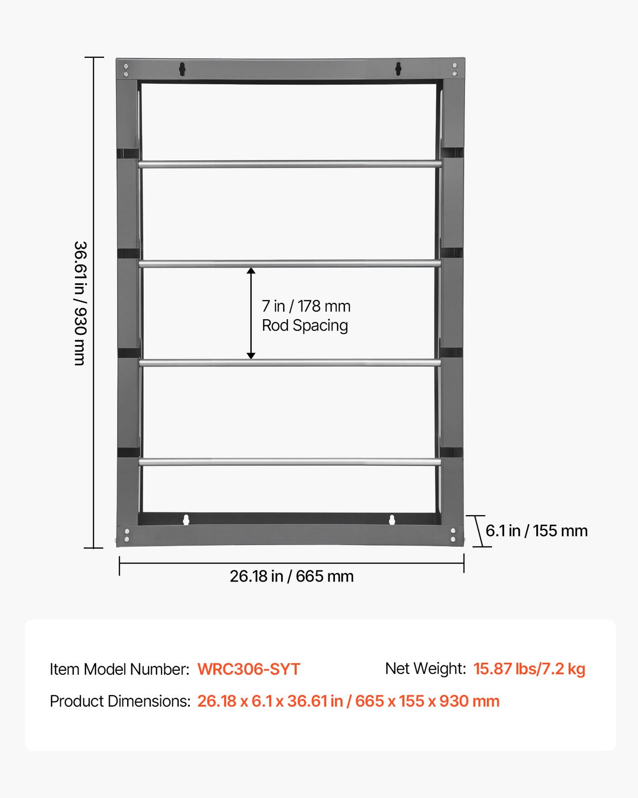 VEVOR Wire Spool Rack 4Adjustable Rods Spool Holder Wall Mounted 150lbs Capacity