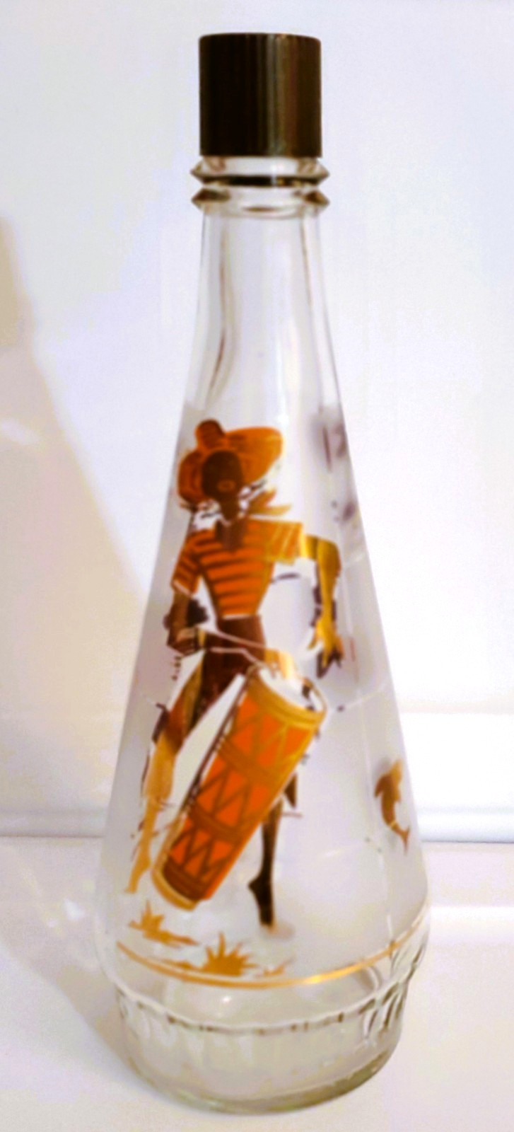 Frosted Decanter Caribbean Cruise Calypso Gold Orange 1959 VTG MCM Libbey