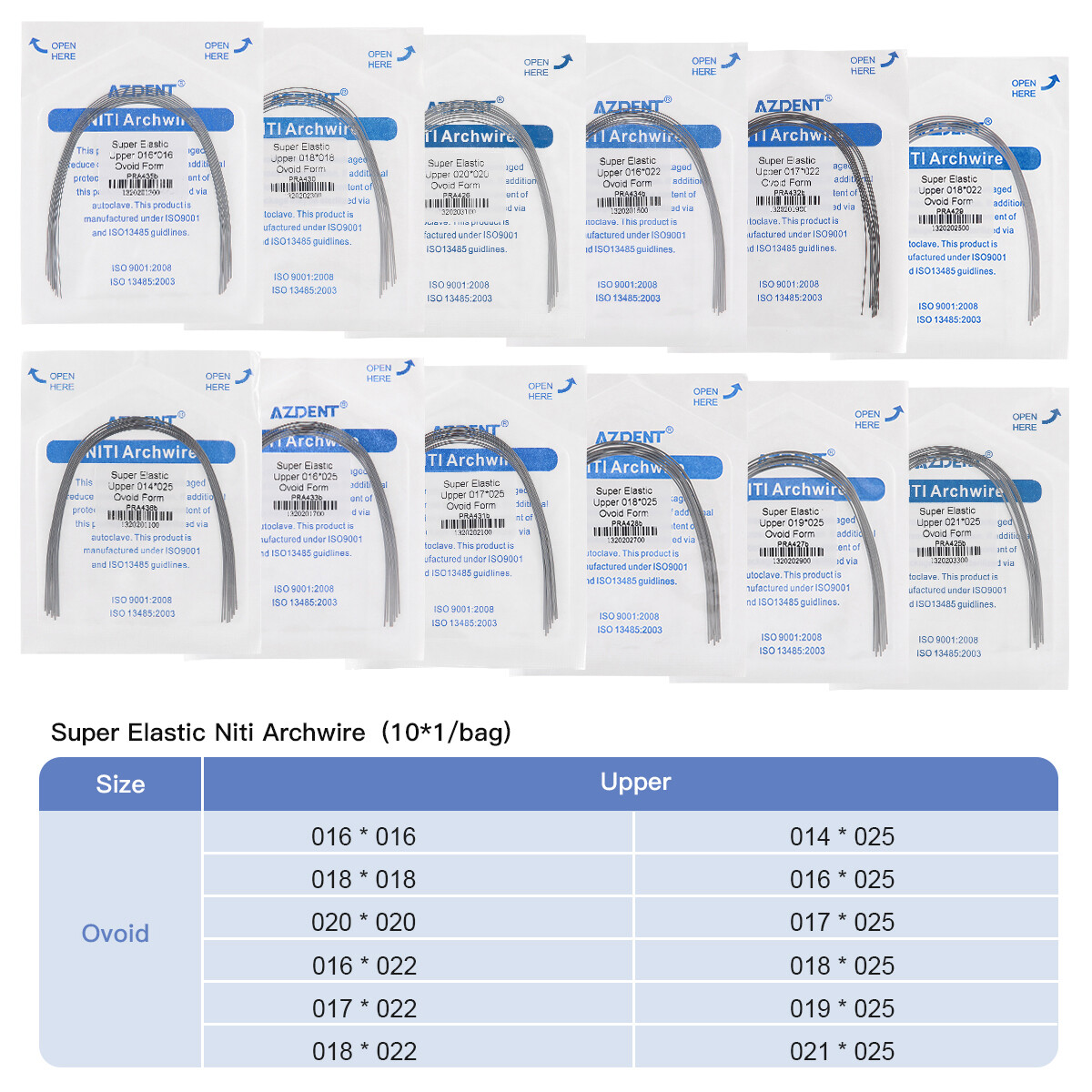 AZDENT arcos de ortodoncia niti super elástico rectángulos ovoide forma dental