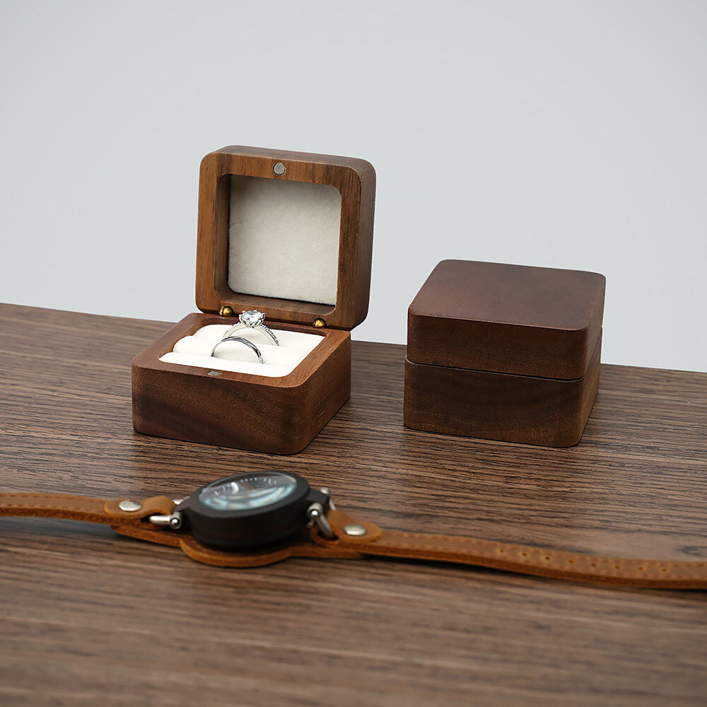 Wooden Engagement Ring Box for Proposal Wedding Pictures or Gift, Minimalist #F