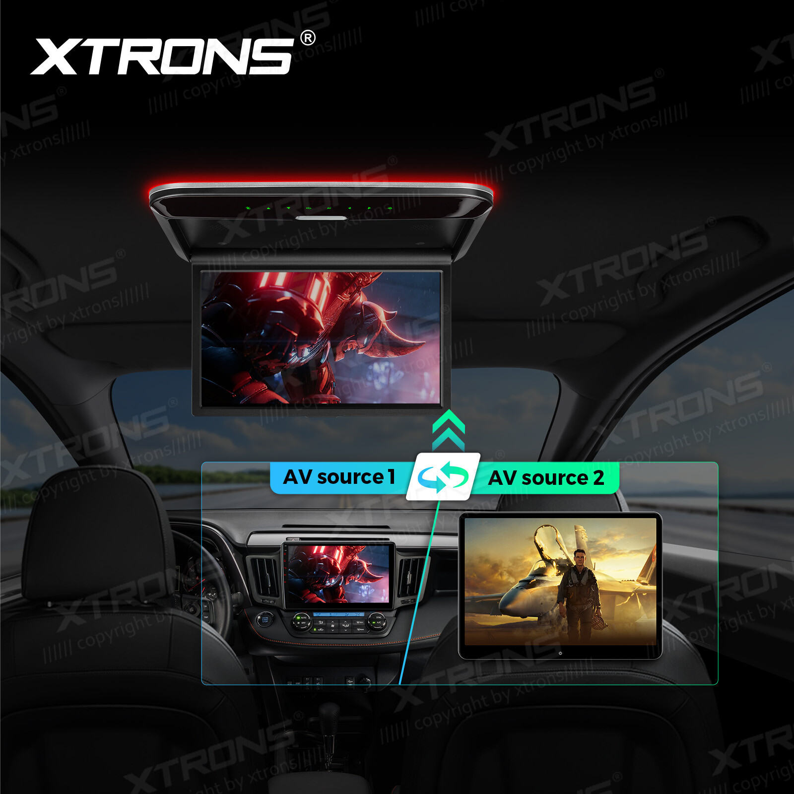 14" HD Screen Car TV Roof Flip Down Monitor 1080P Speakers HDMI AV-IN IR/FM