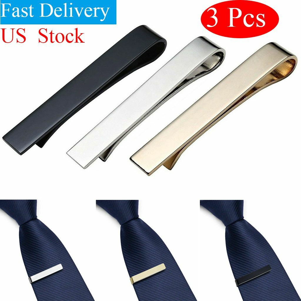 1-3 Set Stainless Steel Slim Skinny Regular Ties Necktie Clasp Mens Tie Clip Bar