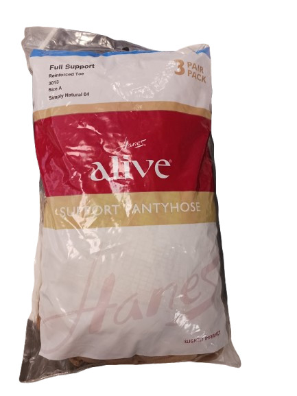 Hanes Alive Support Pantyhose Reinforced Toe 3 Pack 3013 Simply Natural Size A