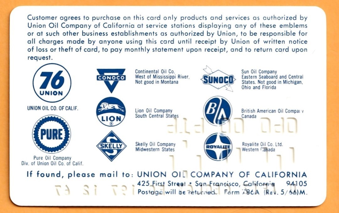 Union 76 / Pure Oil Company National Credit Card 1967 University of Arizona tac1