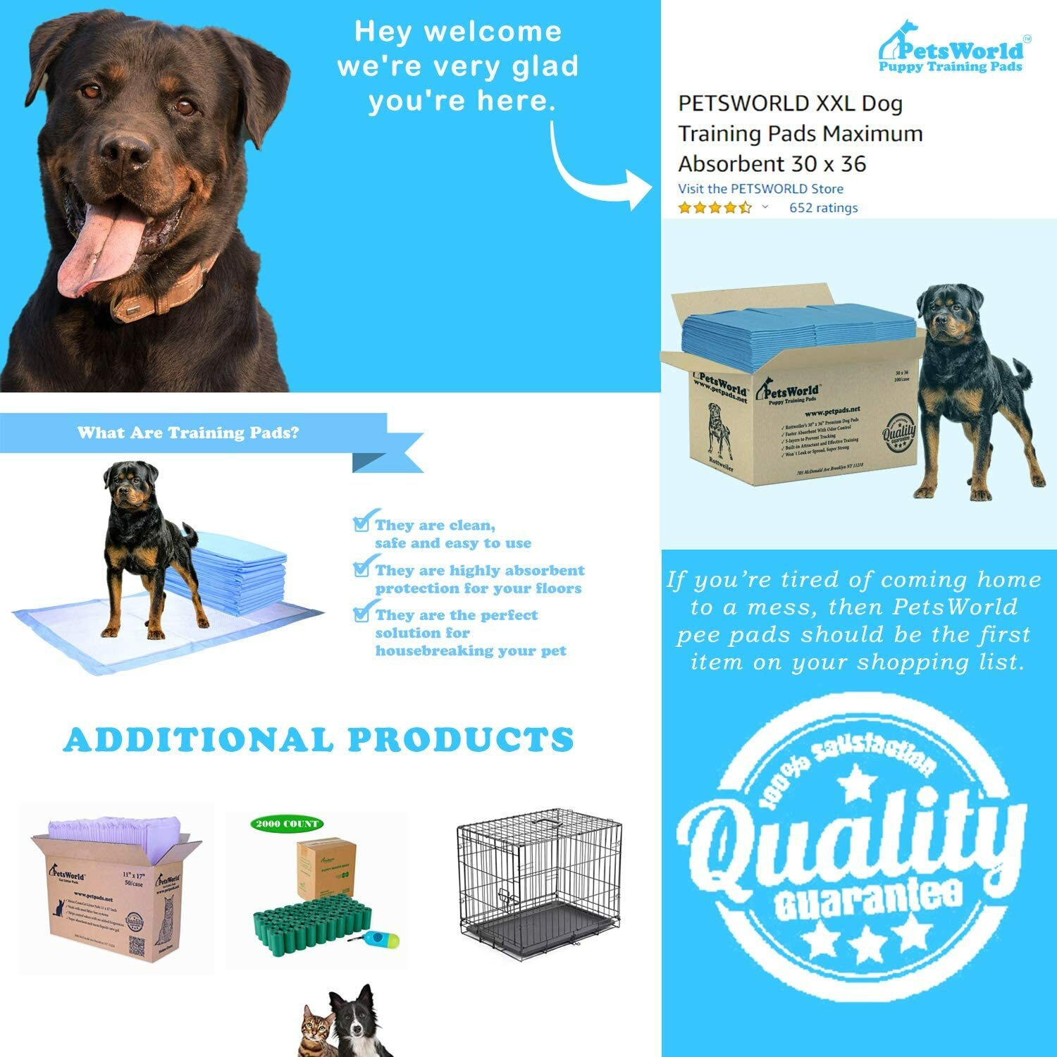 PETSWORLD Extra Large Dog Training & Potty Pads (30x36 inch) 50 - 600 Count