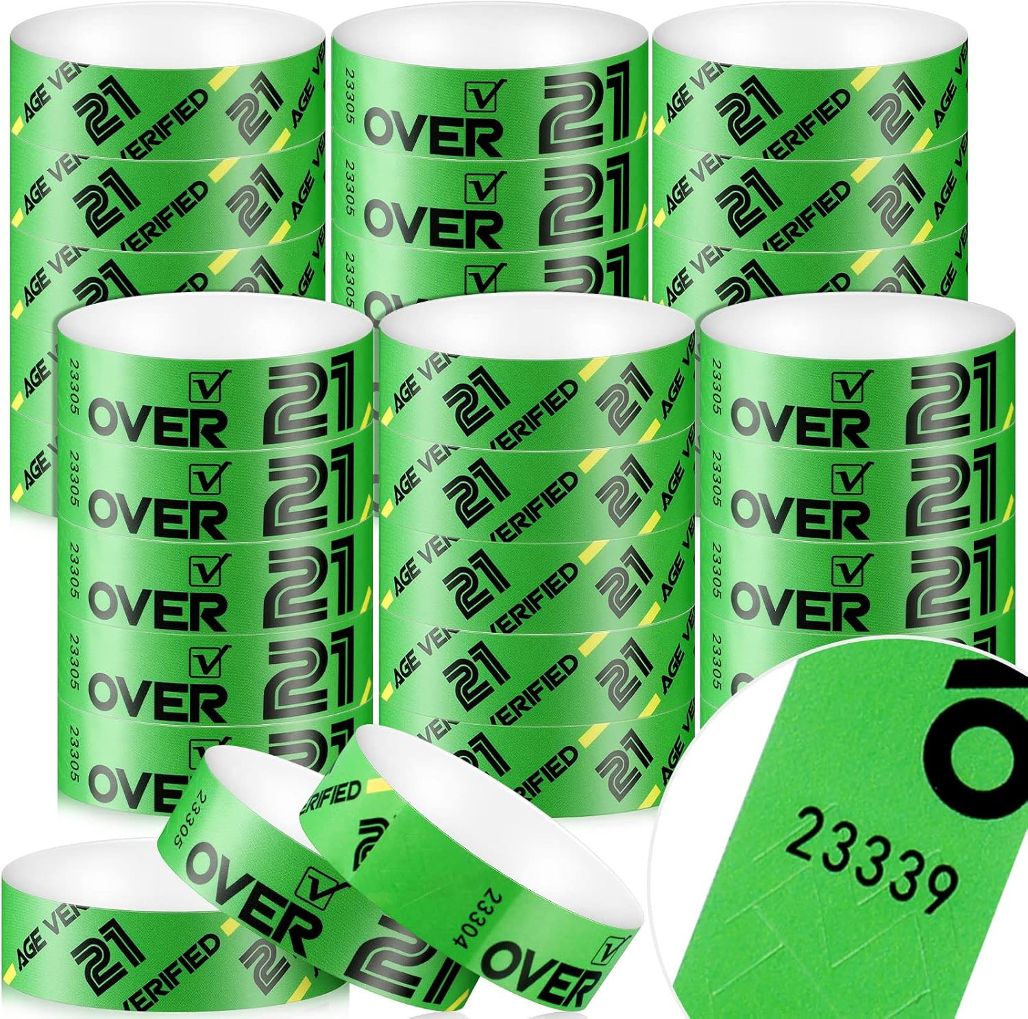 600 Pack Over 21 Age Verified Wristbands for Events with Security Number, Waterp