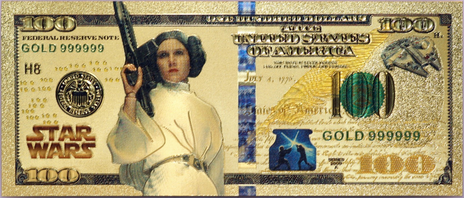 Lot of 8 Star Wars Darth Vader Yoda Luke Han Boba Fett Gold Foil Notes Set XS12