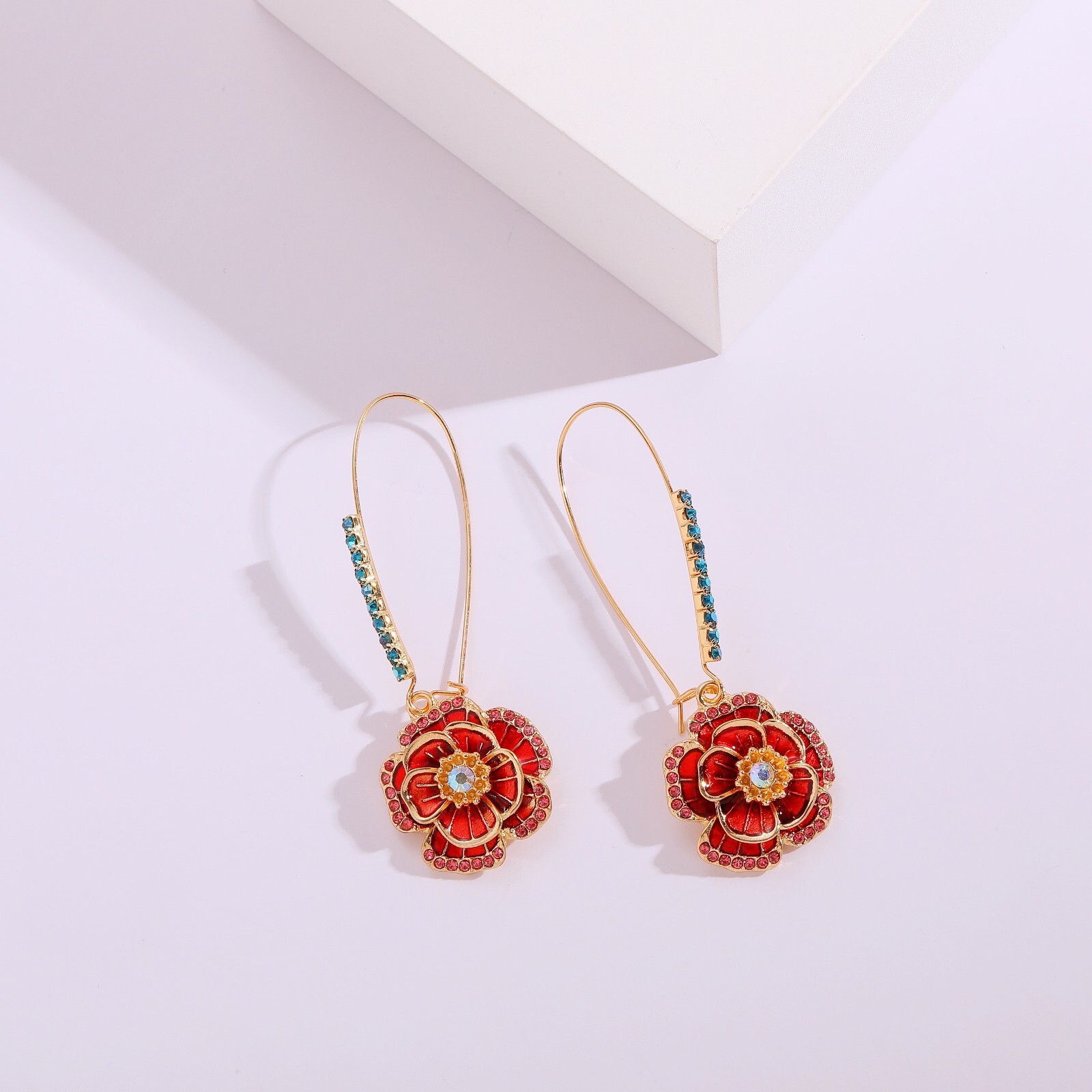 US Seller Betsey Johnson Rose Dangle Earrings Multi-color