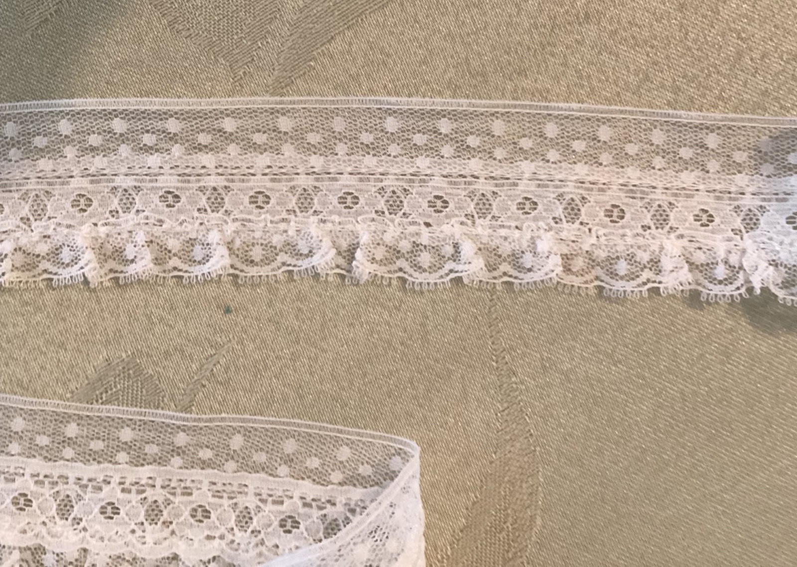 1 1/2” White Flat Heirloom English Cotton Embroidered Ruffled Trim Lace #17425