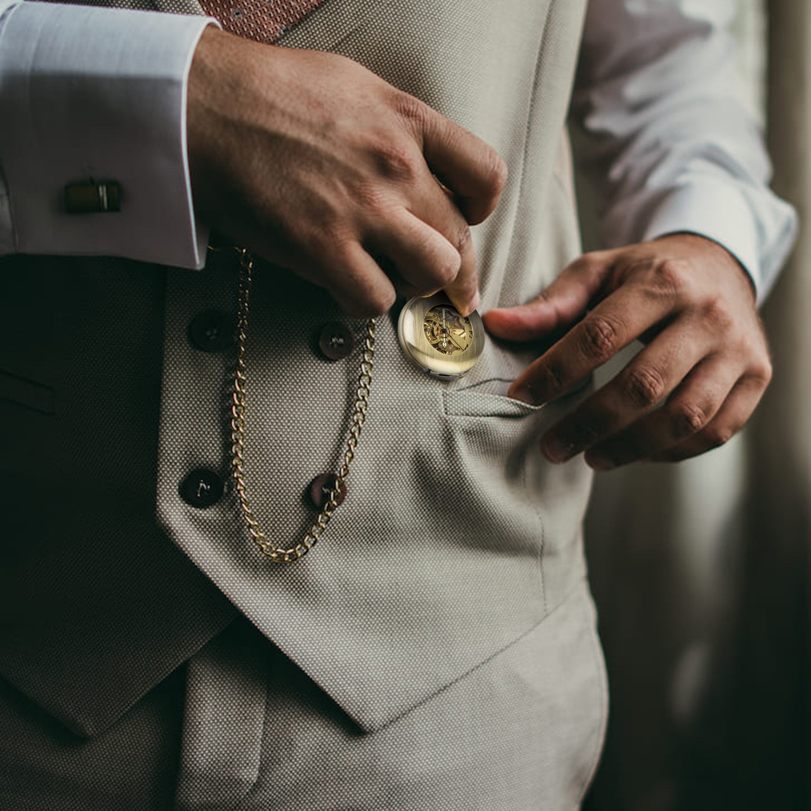 Vintage Automatic Self-Winding Hollow Mechanical Pocket Watch for Men and Women