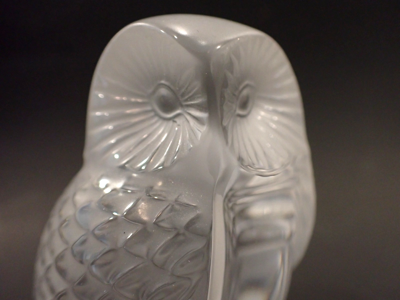 Vintage Lalique France Crystal Owl Paperweight Figurine Original Sticker Signed