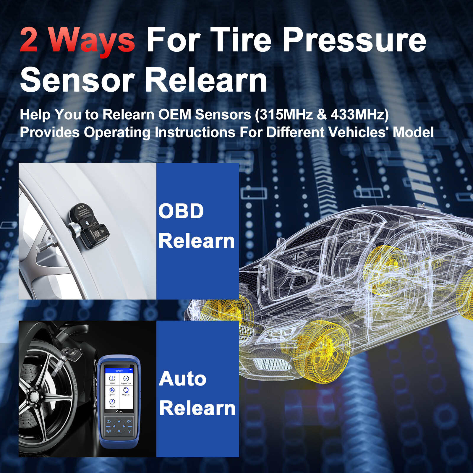 XTOOL TP150 TPMS Tire Sensor Relearn/Reset/Activate/TS100 Programming Tool