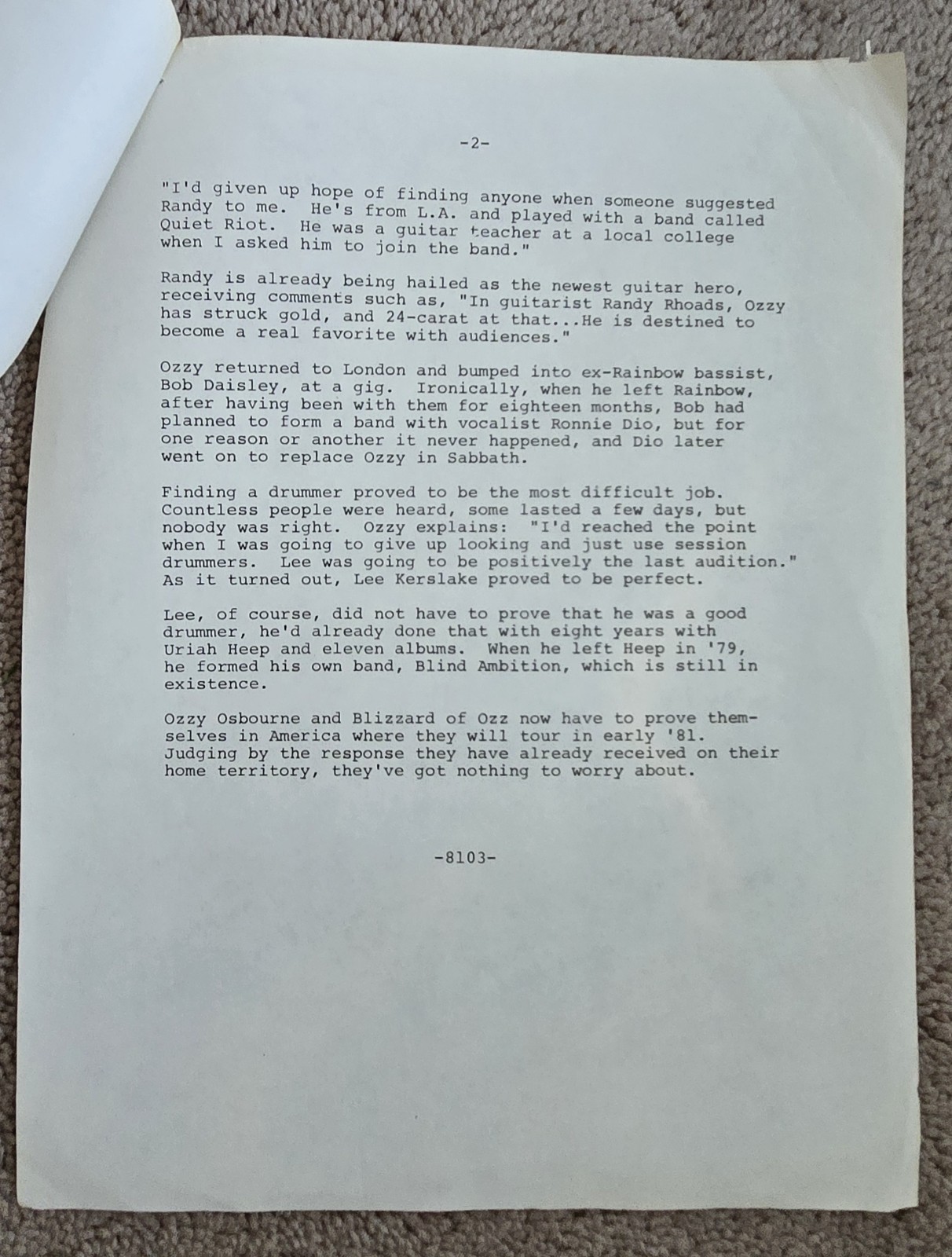 OZZY OSBOURNE-Promotional Pics/Blizzard Of Ozz-Original 4-8 x 10s-1980s