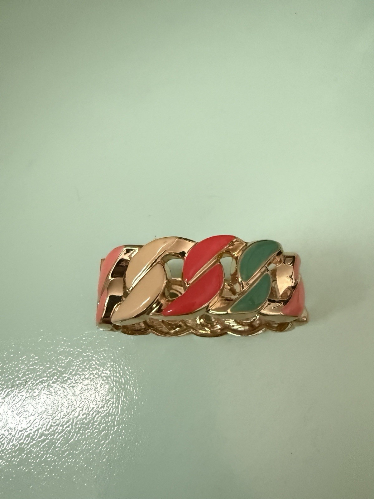 Vtg. Bracelet Gold Tone Enamel Hinged Clamp Openwork Spring colors