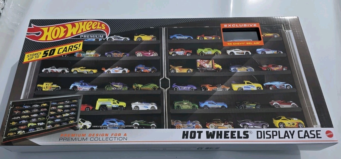 HOT WHEELS DISPLAY CASE with EXCLUSIVE ‘55 CHEVY BEL AIR GASSER NEW AND SEALED