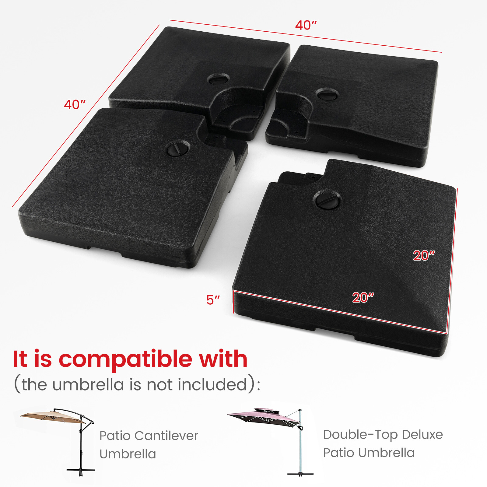 Patio 4pcs Fillable Offset Cantilever Umbrella Base Stand Heavy-Duty Square