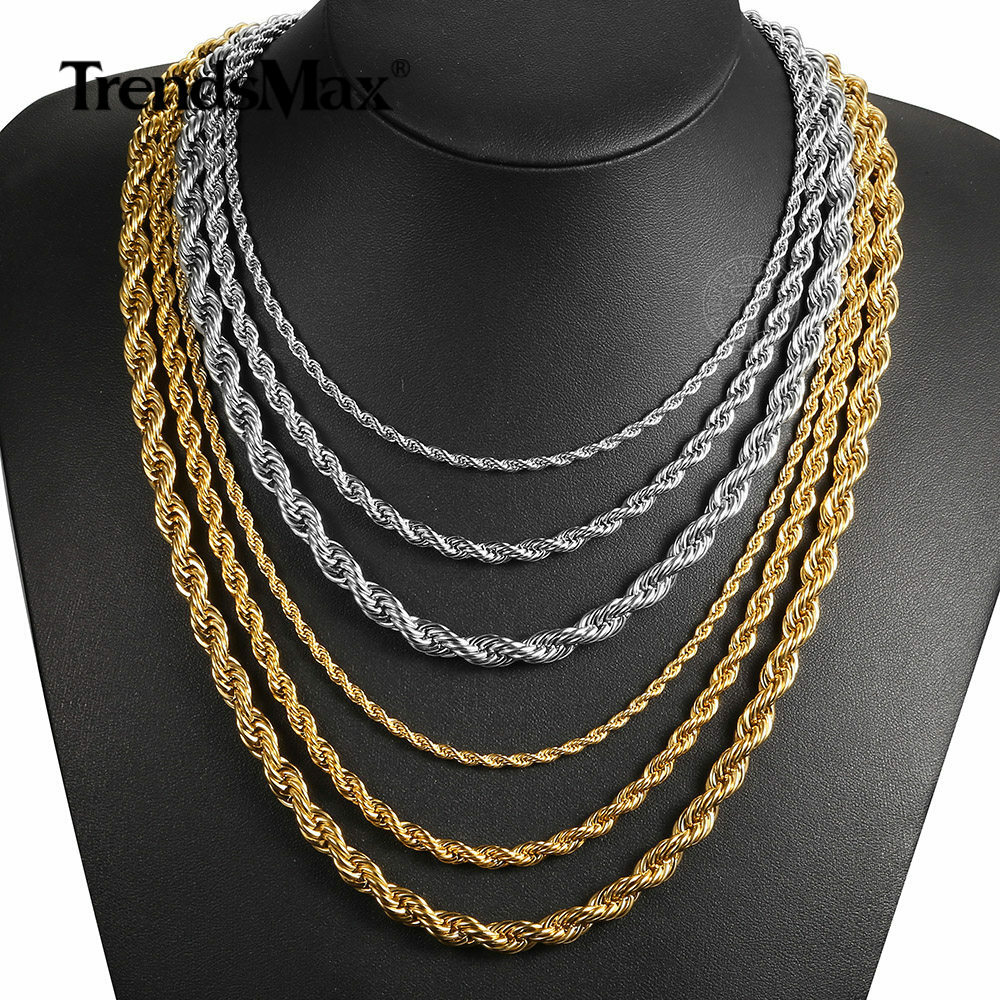 3/5/7mm Twisted Rope Chain Gold Plated Stainless Steel Link Necklace Christmas