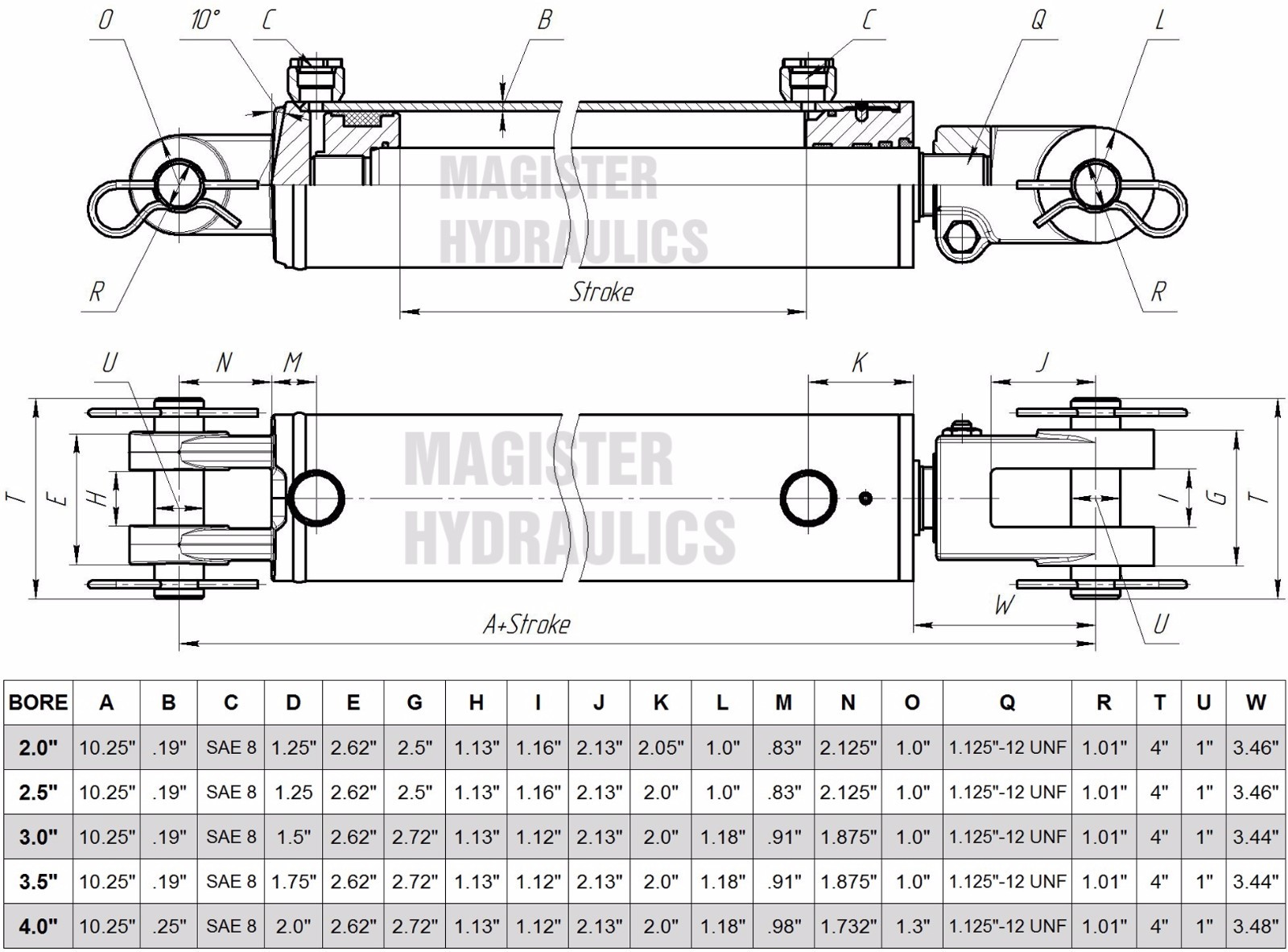 Hydraulic Cylinder Welded Double Acting 3" Bore 48" Stroke Clevis End 3x48 new