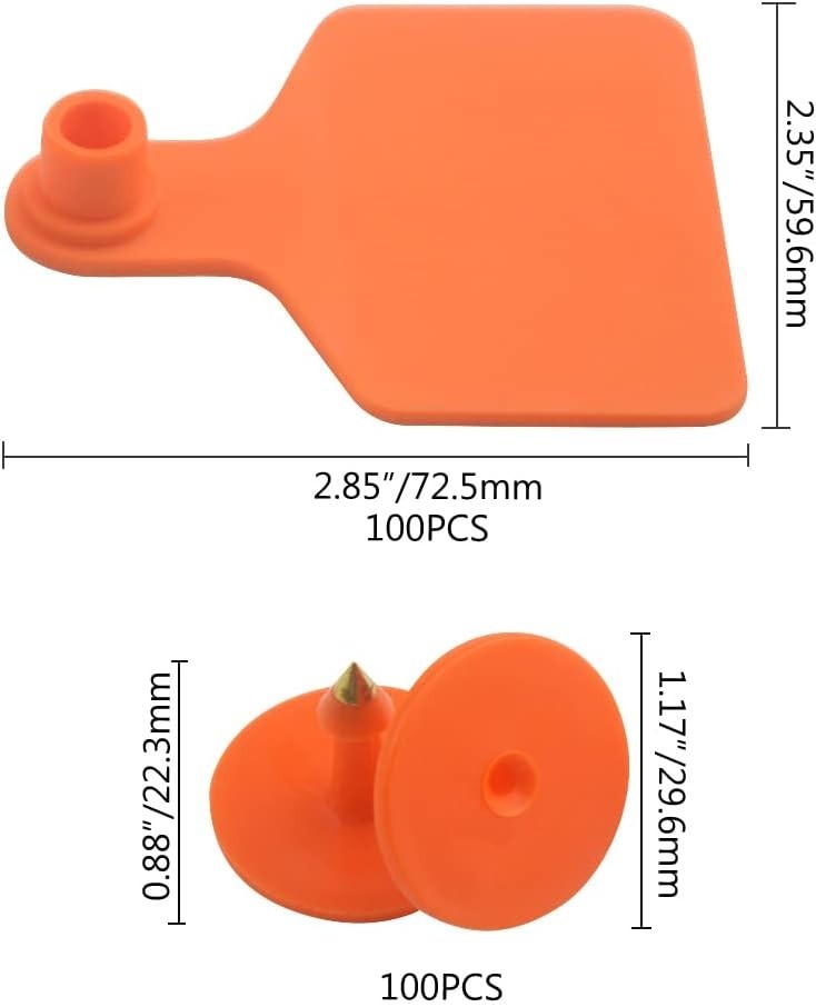 100 Sets Livestock Identification Blank Ear Tags Orange Livestock Ear Tag Bla...