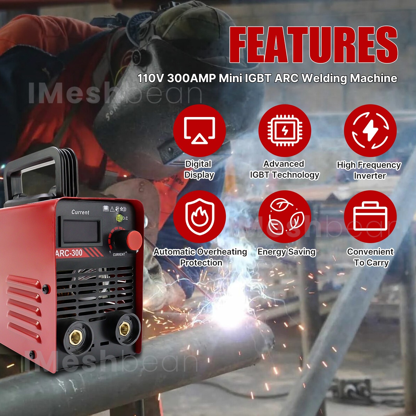 300AMP Mini IGBT ARC Welding Machine Inverter DC MMA Electric Welder Stick 110V