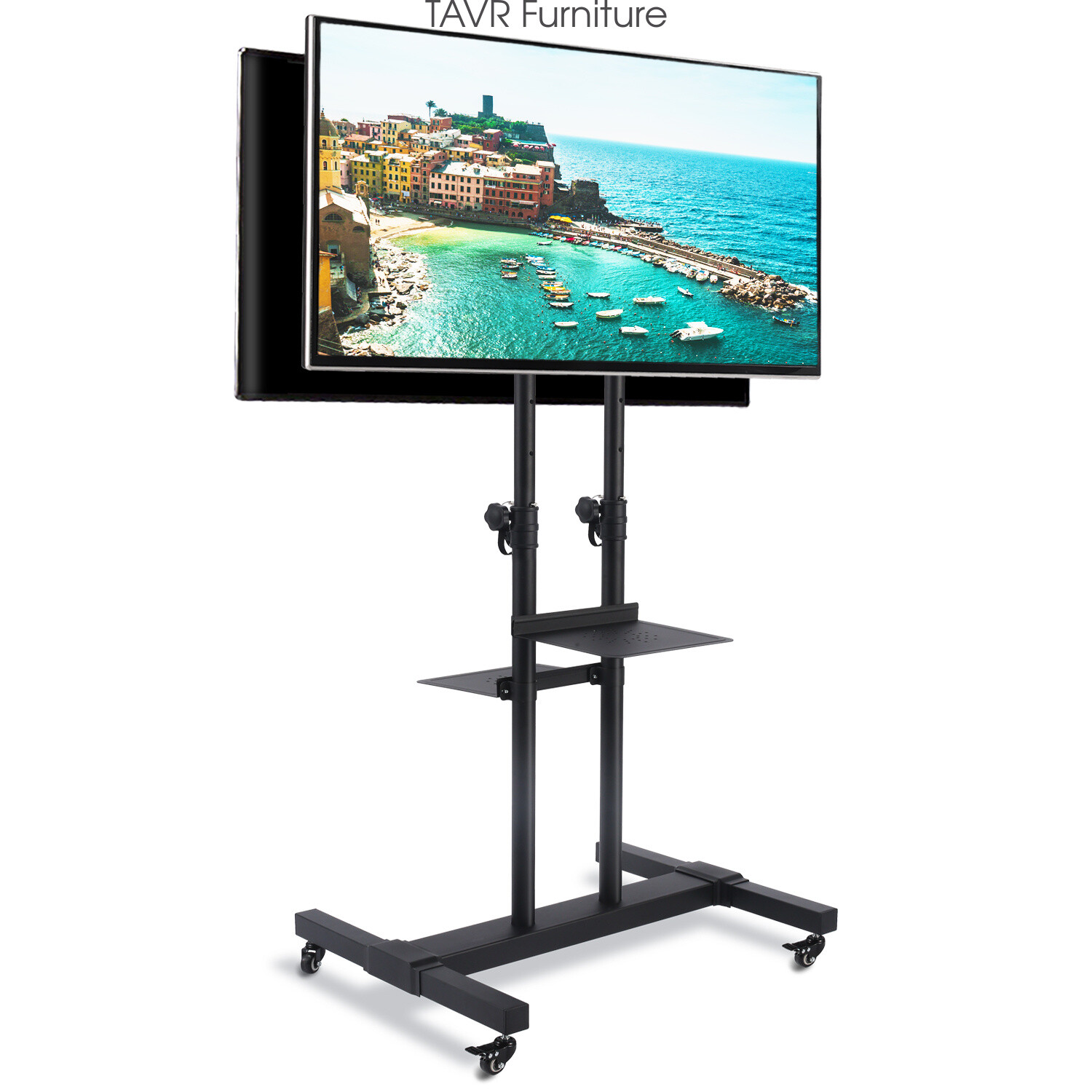 Dual Floor TV Stand Rolling TV Cart Two TV Brackets on Wheel for 32-70 inch TVs