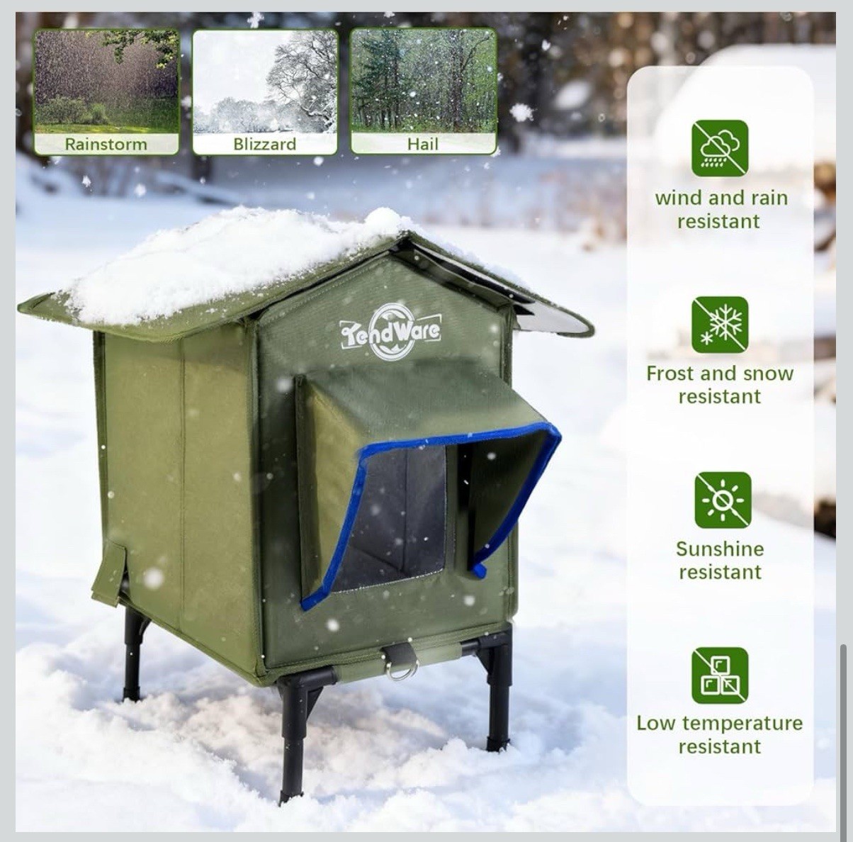 Heated Outdoor Cat House Waterproof Insulated Elevated Shelter for Feral Cats
