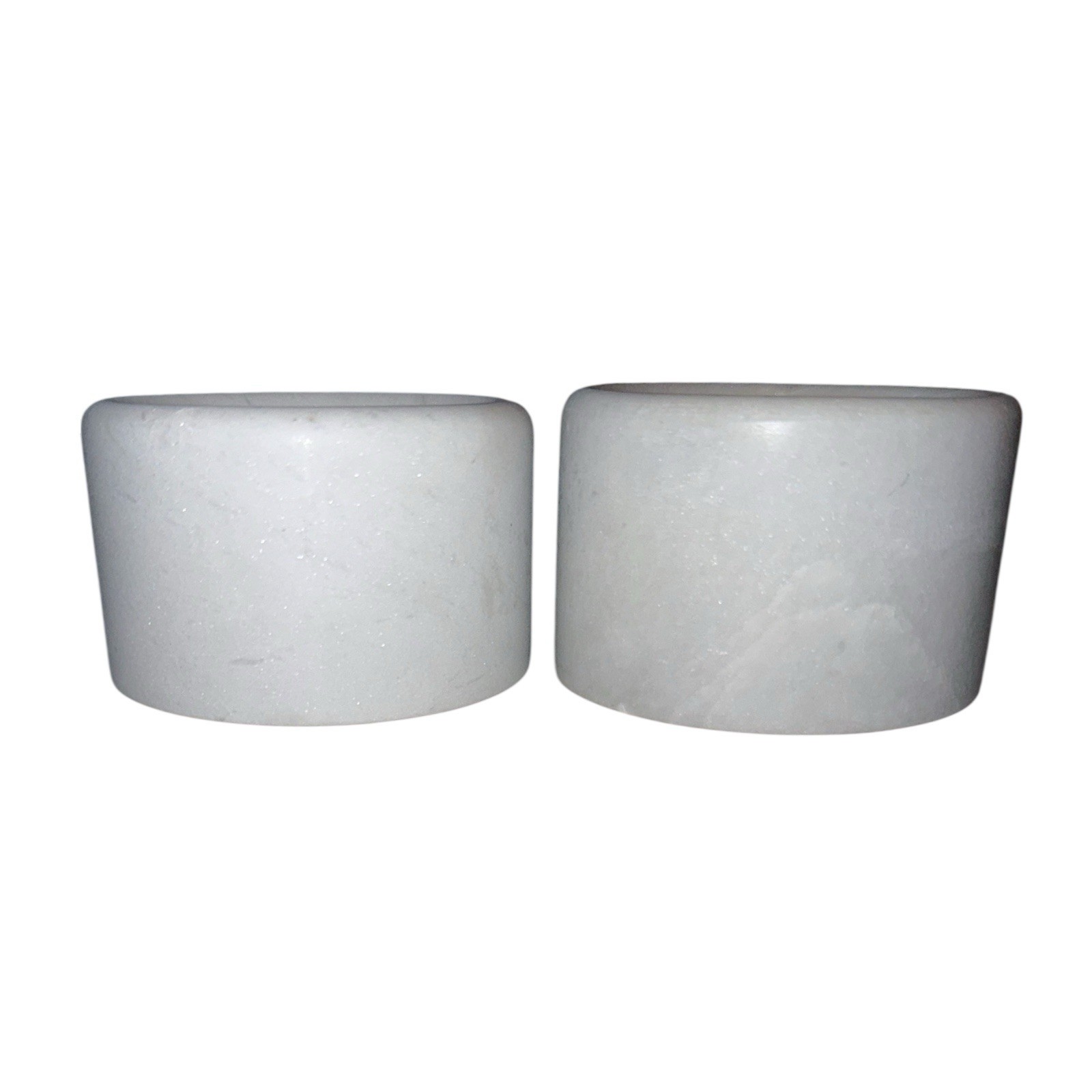 Vintage White Marble Salt Cellars Pinch Pots Set of 2 Heavy MCM Trinket Bowls